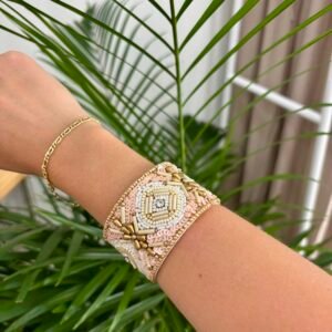 Brazalete India Rosa y Blanco