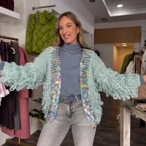 Cárdigan Maxi Lentejuelas Celeste