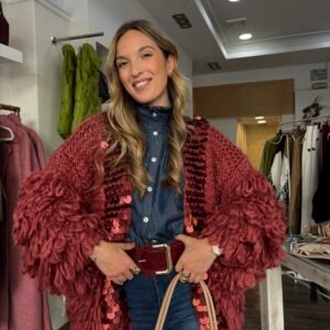 Cárdigan Maxi Lentejuelas Burdeos