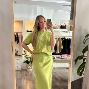 Falda Satén Verde Pistacho