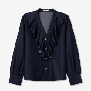 Blusa Volante Efecto Denim